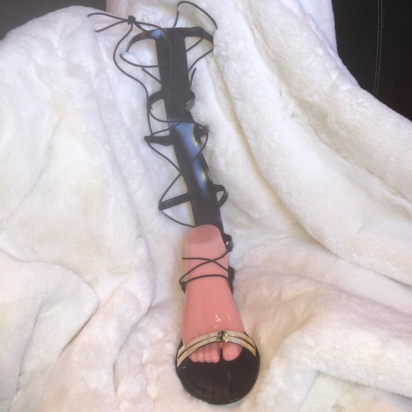 New Black Jelly Laceup Gladiator Flat Sandal Size 8 - Picture 7 of 8